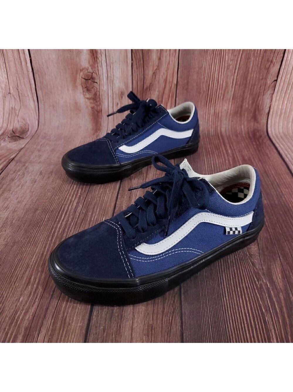 Vans Mens 6.5 Popcush Skate Old Skool Blue Suede Canvas Leather Shoes Sneakers
